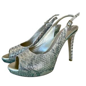 Donald J Pliner snake heels pumps 8.5M Allie Gold Leather Slingback Peep Toe